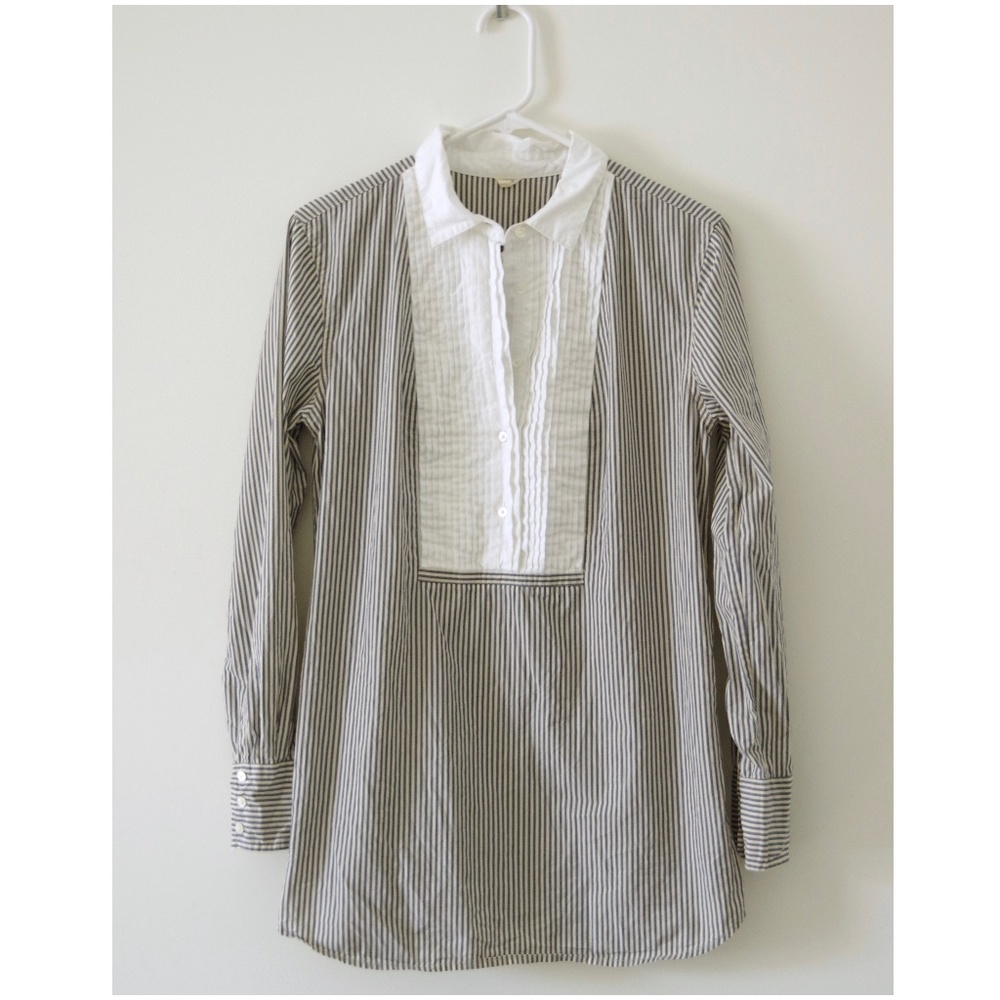 J. Crew Striped Tuxedo Tunic Shirt w/ White Bib and Blue/Off-White Stripes S